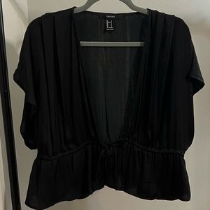Black flowy front tie blouse